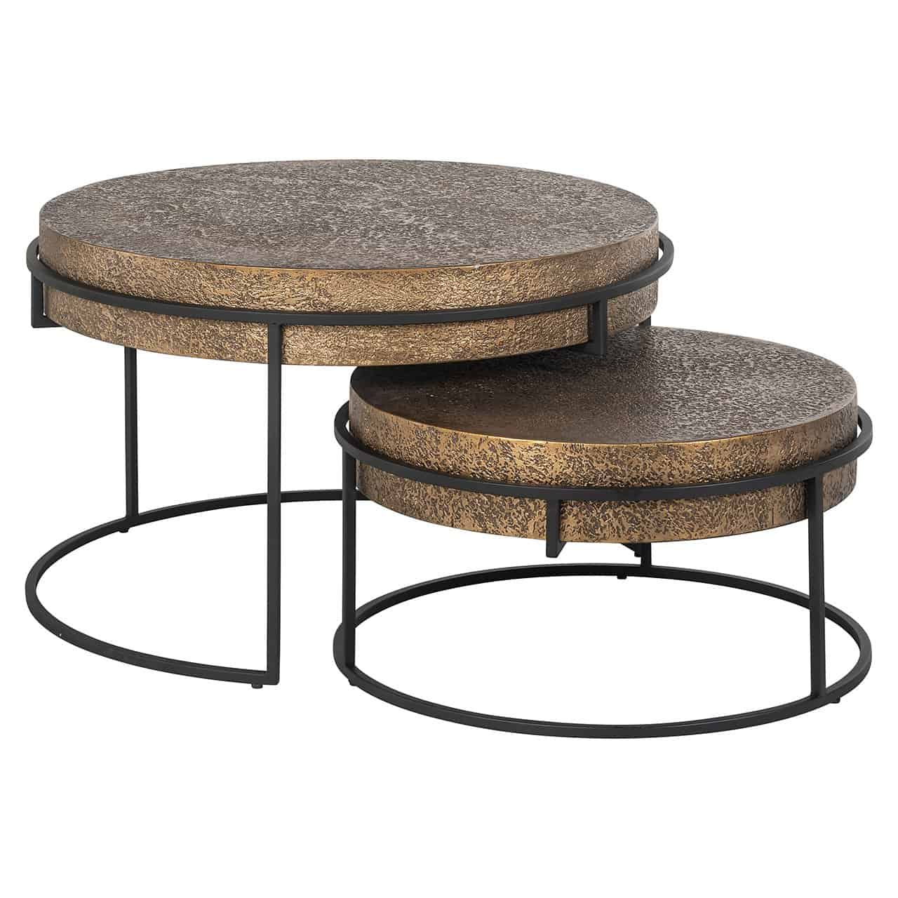 Richmond Interiors Derby Brushed Gold Round Coffee Table Nest | Set of 2