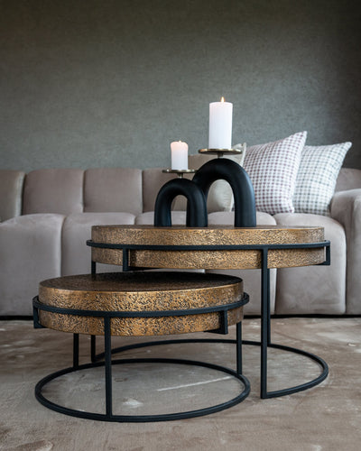 Richmond Interiors Derby Brushed Gold Round Coffee Table Nest | Set of 2