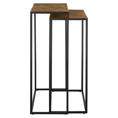 Richmond Interiors Bristol Textured Gold Console Table Nest | Set of 2
