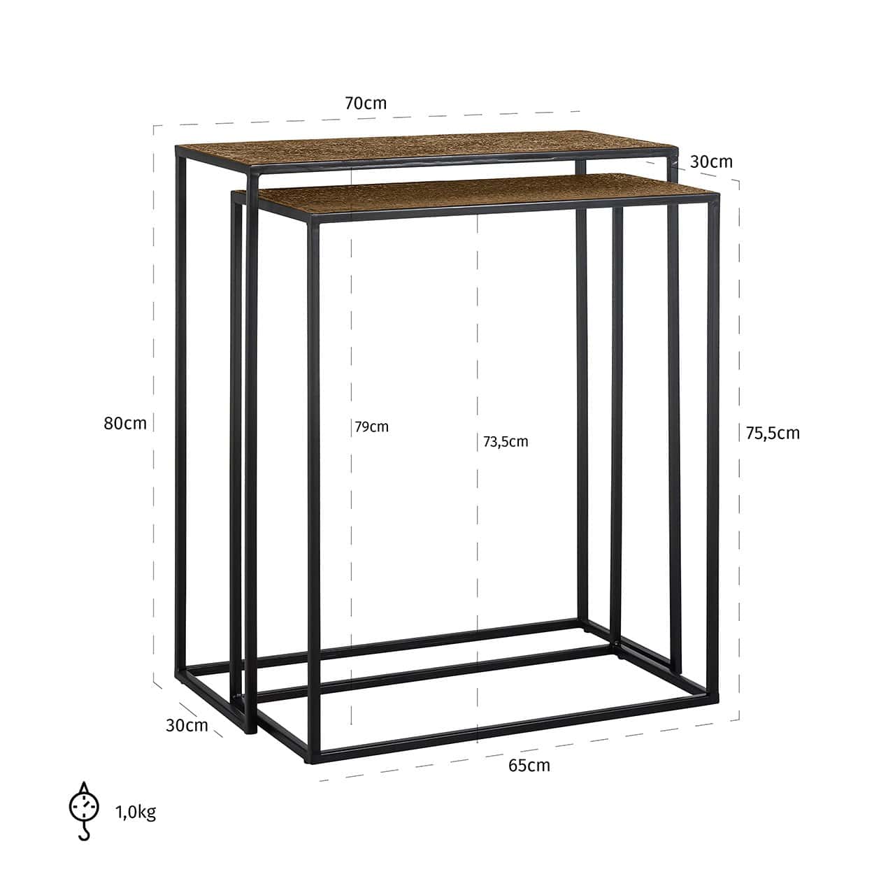 Richmond Interiors Bristol Textured Gold Console Table Nest | Set of 2