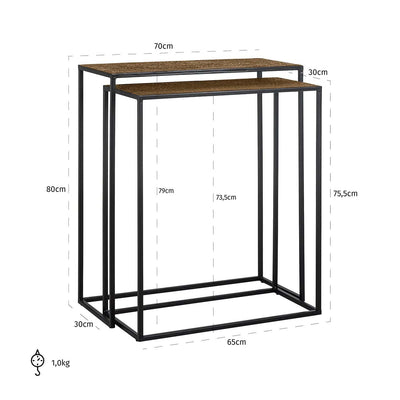 Richmond Interiors Bristol Textured Gold Console Table Nest | Set of 2