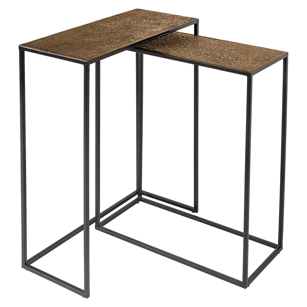 Richmond Interiors Bristol Textured Gold Console Table Nest | Set of 2