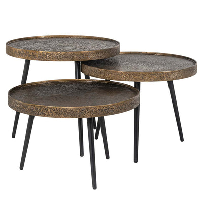 Richmond Interiors Luton Textured Gold Round Coffee Table Nest | Set of 3