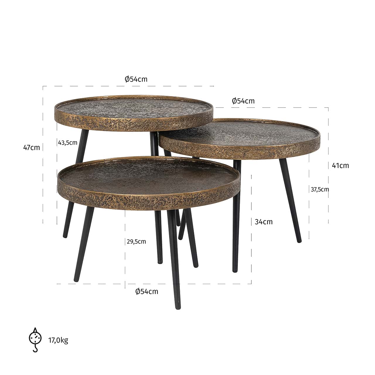 Richmond Interiors Luton Textured Gold Round Coffee Table Nest | Set of 3