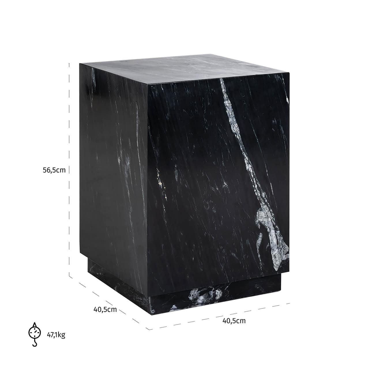 Richmond Interiors Salvatore Black Marquine Marble Square Block Side Table