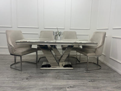 Cello 180cm Marble & Chrome Dining Table With Carlton Beige/Chrome Velvet Chairs