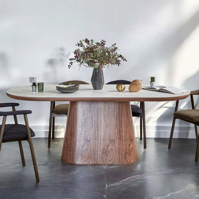 Bianca 200cm Oval Walnut & White Ceramic Marble Dining Table