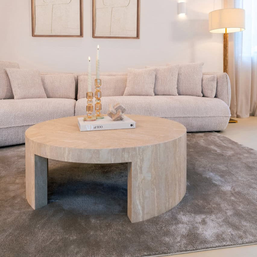 Richmond Interiors Biltmore Italian Beige Travertine Round Coffee Table