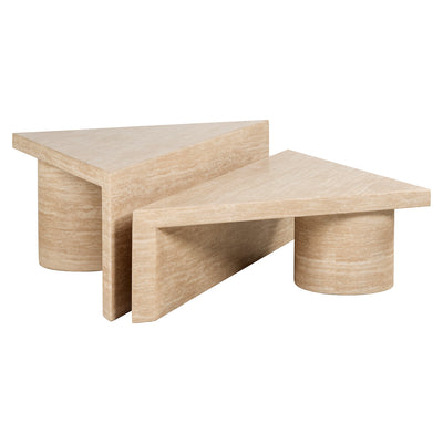 Richmond Interiors Fictus Beige Travertine Triangle Puzzle Coffee Table | Set of 2