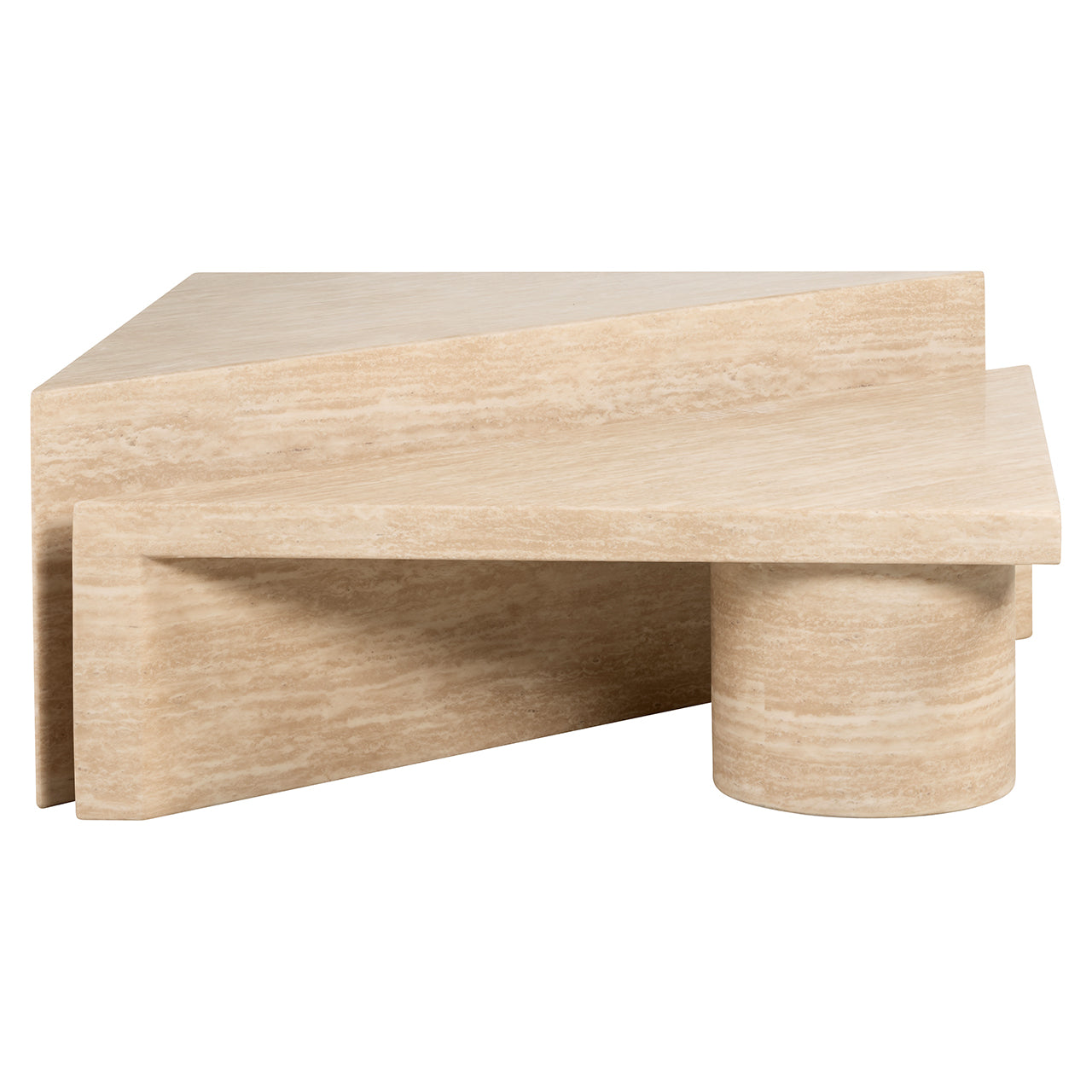 Richmond Interiors Fictus Beige Travertine Triangle Puzzle Coffee Table | Set of 2