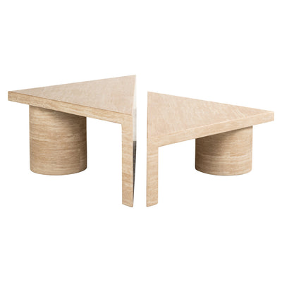 Richmond Interiors Fictus Beige Travertine Triangle Puzzle Coffee Table | Set of 2
