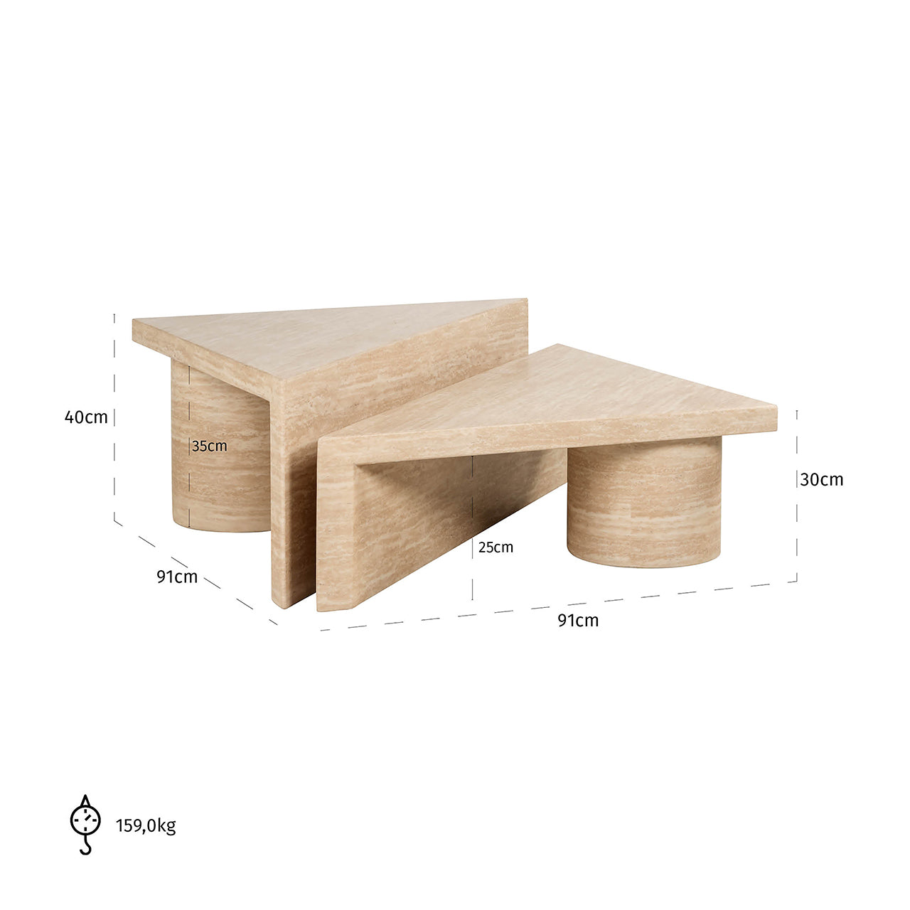 Richmond Interiors Fictus Beige Travertine Triangle Puzzle Coffee Table | Set of 2