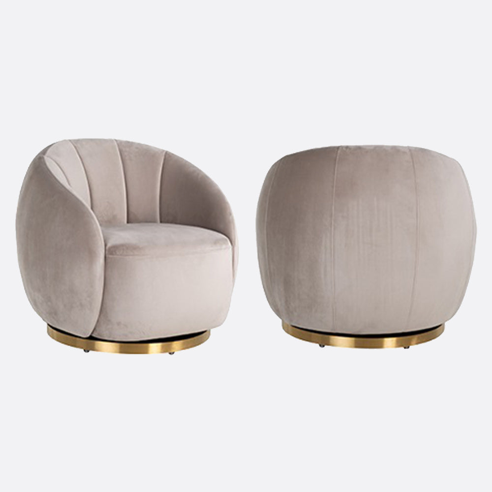 Richmond Interiors Swivel Easy Chair Jago Stone Taupe Velvet / Brushed Gold