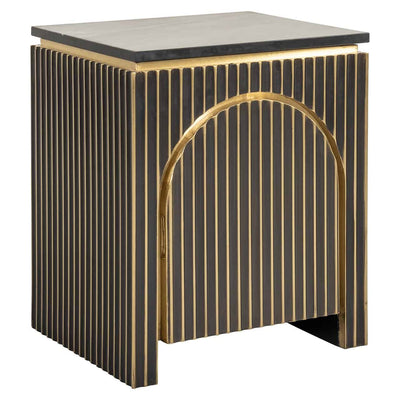 Richmond Interiors Les Arcs Brushed Gold & Black Marble Bedside Table