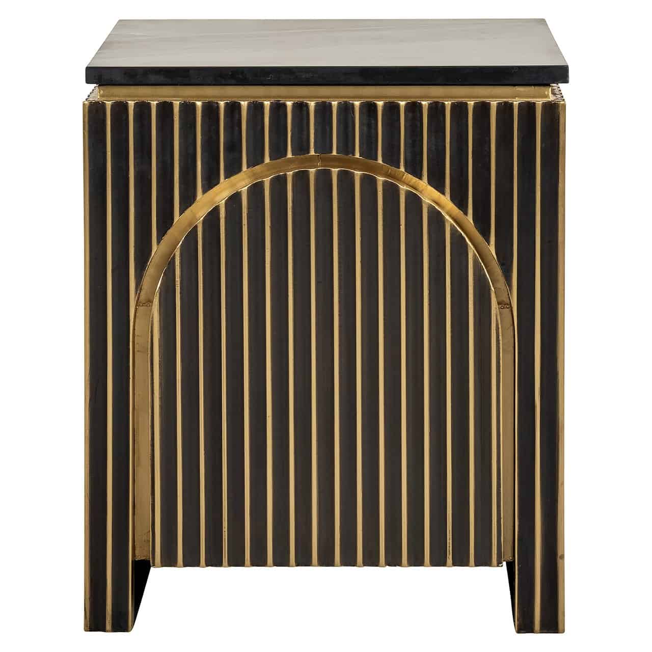Richmond Interiors Les Arcs Brushed Gold & Black Marble Bedside Table