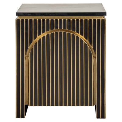 Richmond Interiors Les Arcs Brushed Gold & Black Marble Bedside Table