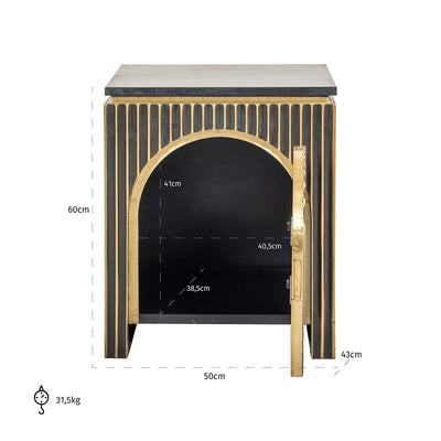 Richmond Interiors Les Arcs Brushed Gold & Black Marble Bedside Table