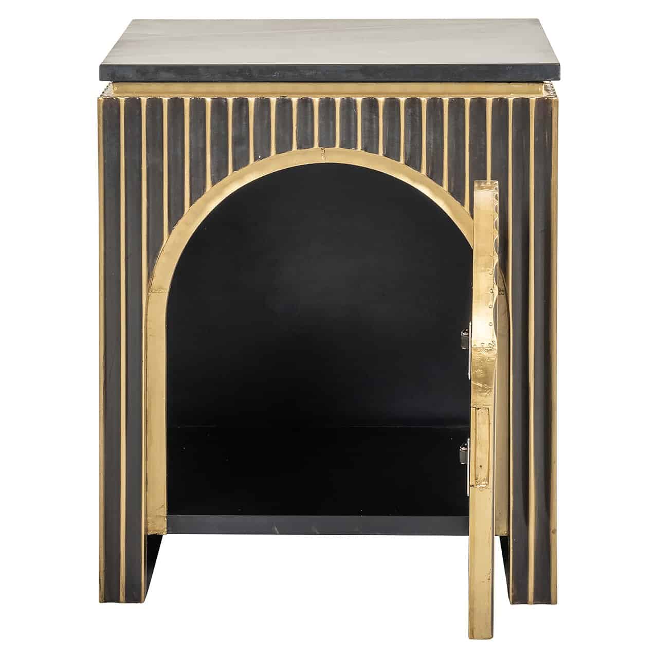 Richmond Interiors Les Arcs Brushed Gold & Black Marble Bedside Table