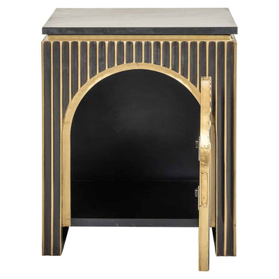 Richmond Interiors Les Arcs Brushed Gold & Black Marble Bedside Table