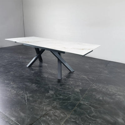 Caso 180-280cm White Kass Gold Ceramic Marble Side Extending Dining Table