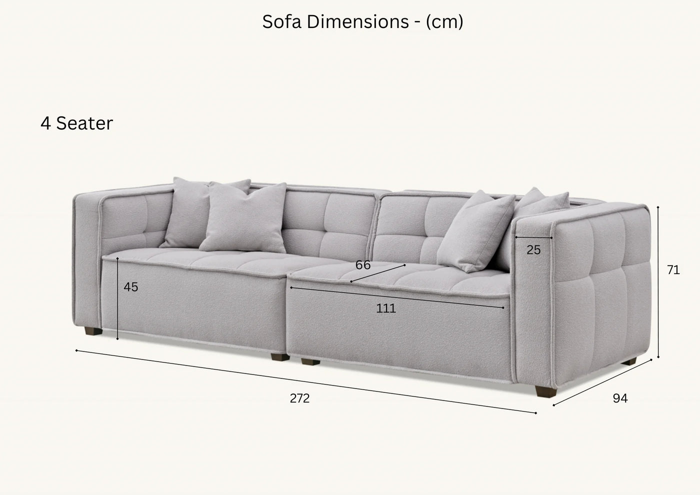 The Breva Putty Grey Boucle 4 Seater Premium Sofa Putty Grey Boucle Fabric