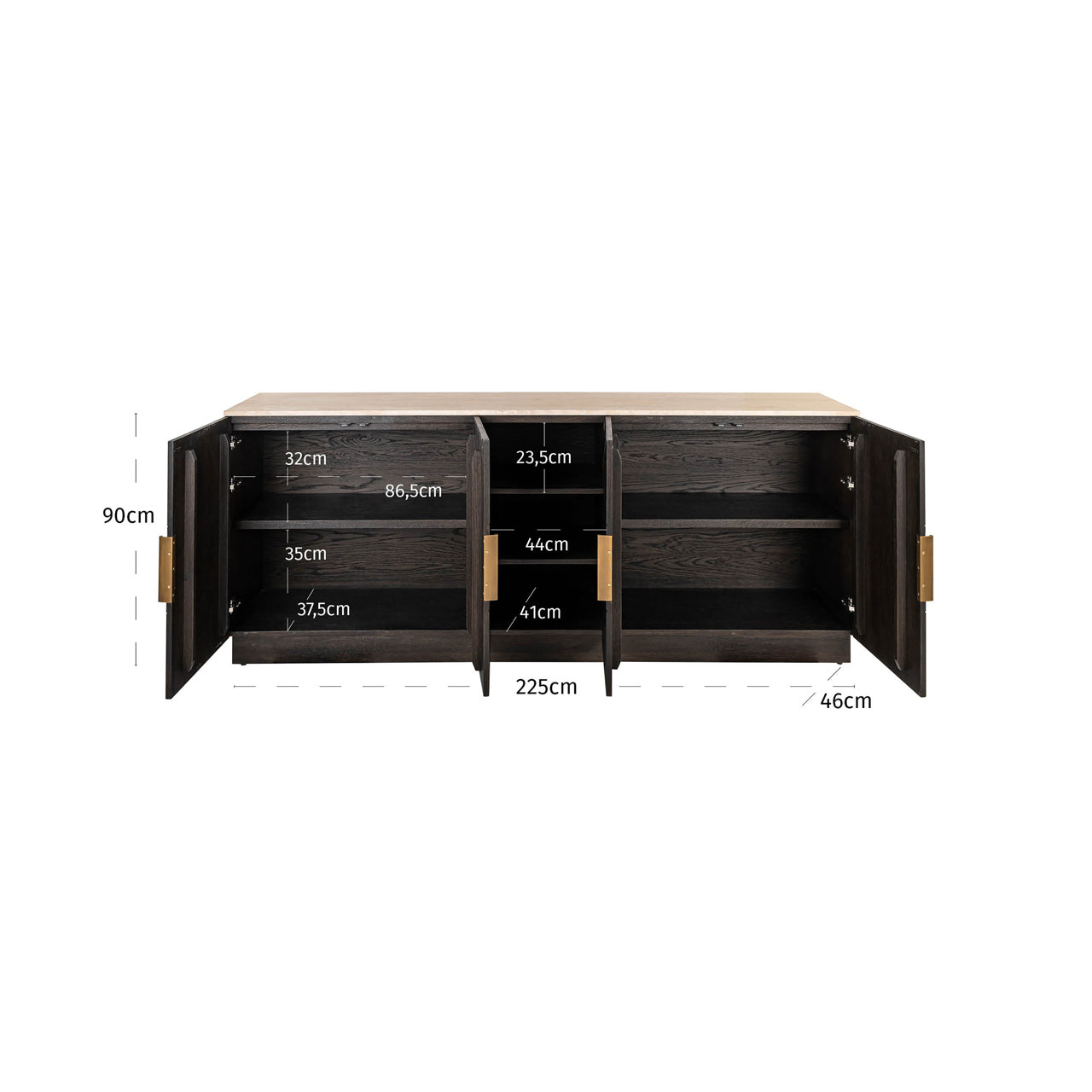 Richmond Interiors Claremont Brown 4 Door Sideboard 2 Shelves