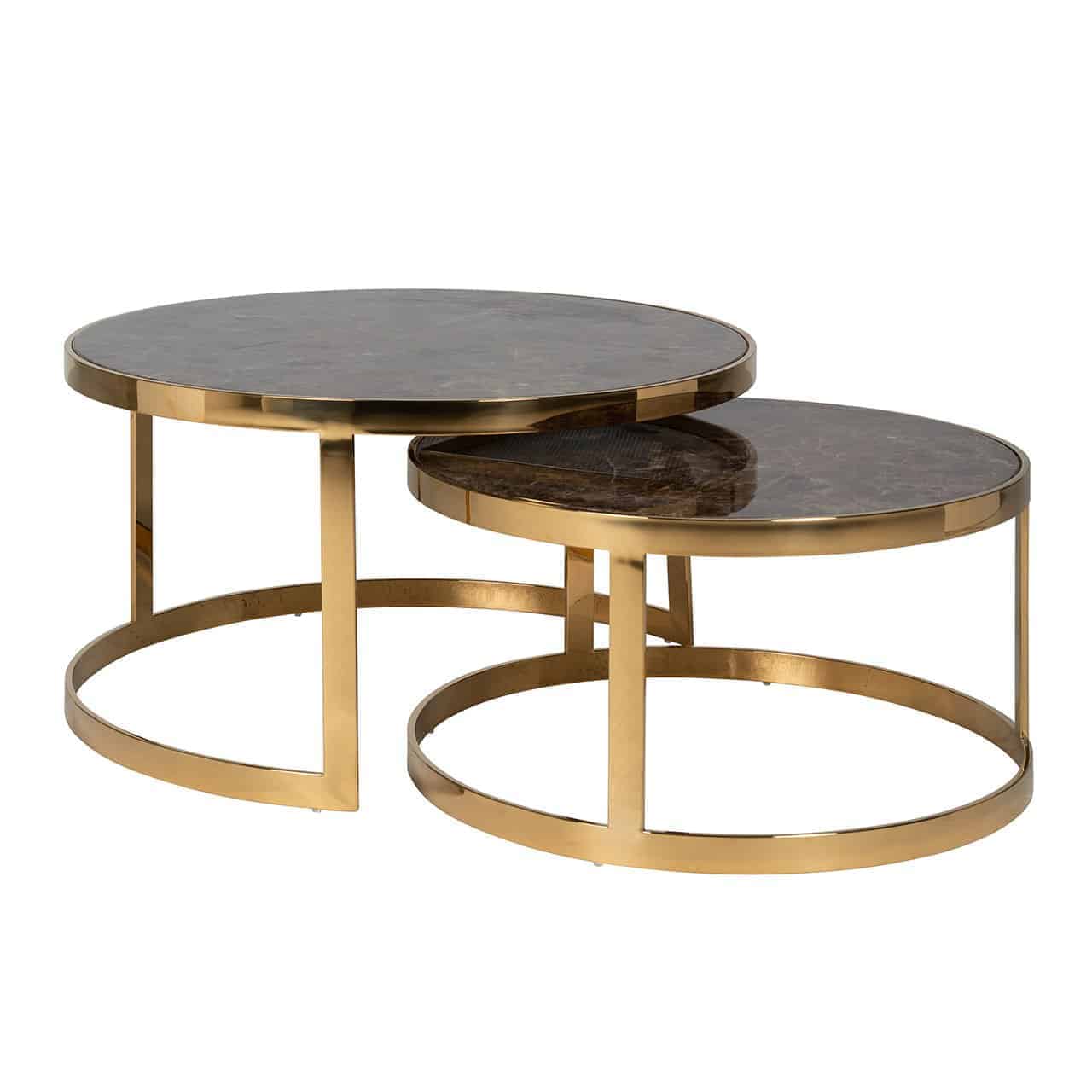 Richmond Interiors Conrad Gold & Brown Marble Coffee Table Nest | Set of 2