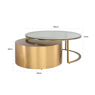 Richmond Interiors Orlan Gold Drum & Glass Coffee Table Nest | Set of 2
