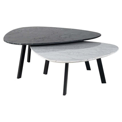 Richmond Interiors Trocadero Black & White Marble Plectrum Coffee Tables Nest | Set of 2