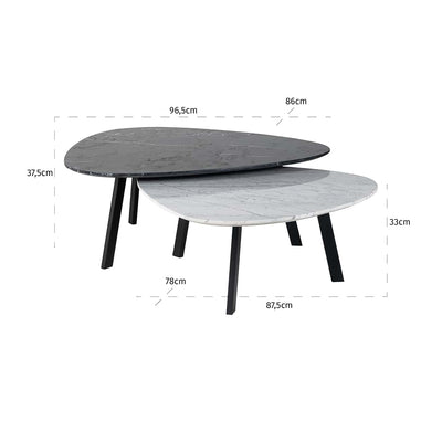 Richmond Interiors Trocadero Black & White Marble Plectrum Coffee Tables Nest | Set of 2
