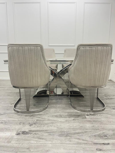 Ottavia 180cm Marble & Chrome Dining Table With Carlton Beige/Chrome Velvet Chairs
