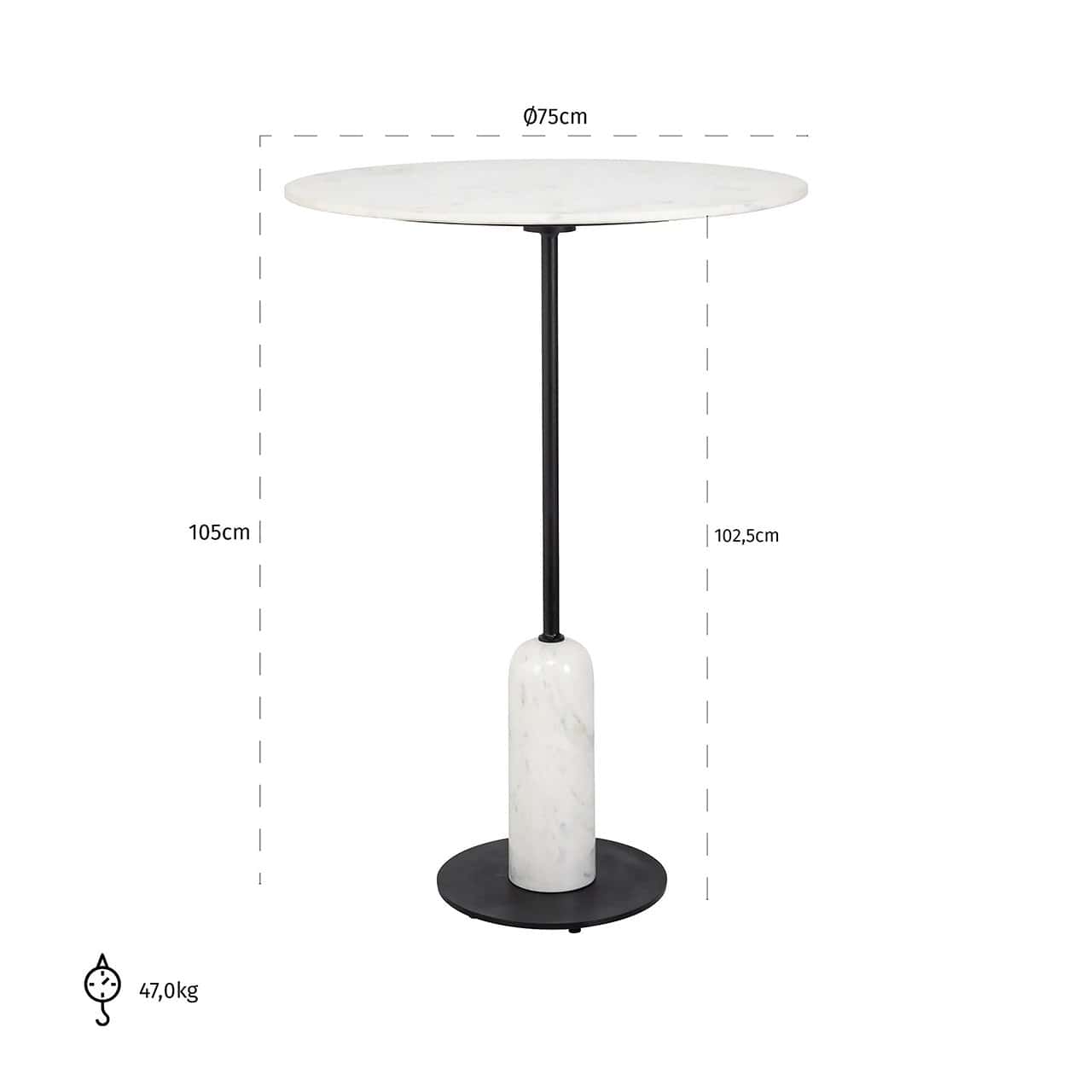 Richmond Interiors Jagger White Marble Round Bistro Bar Table