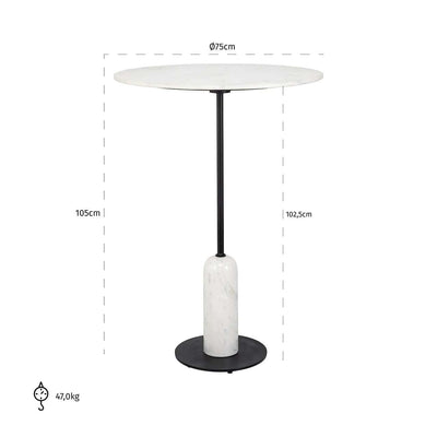 Richmond Interiors Jagger White Marble Round Bistro Bar Table