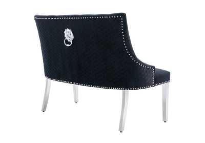 Majestic Lion Knocker Quilted High Back Black Plush Velvet 130cm Dining Bench