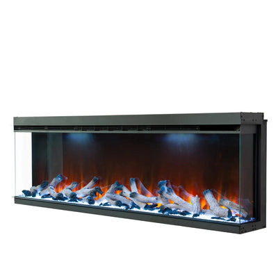 Maison 50 Inch 2025 Panoramic Smart Alexa Media Wall Fire 3 Sided Glass LED WiFi Electric UHD Fireplace
