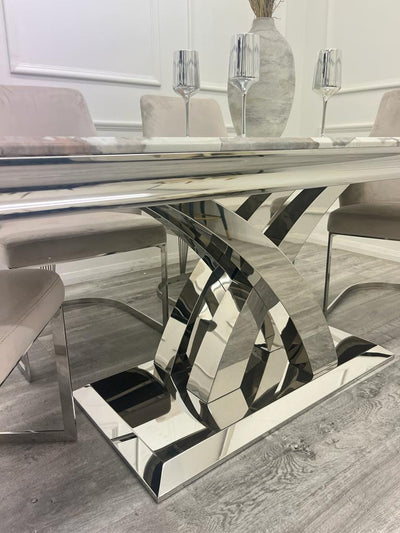 Cello 180cm Marble & Chrome Dining Table With Carlton Beige/Chrome Velvet Chairs