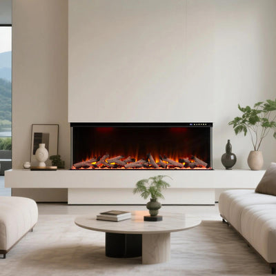 50 60 72 80 Inch 2025 Panoramic Smart Alexa Media Wall Fire 3 Sided Glass LED WiFi Electric UHD Fireplace