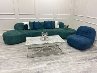 The Storm Boucle Premium Curved Sofa Green Boucle Fabric