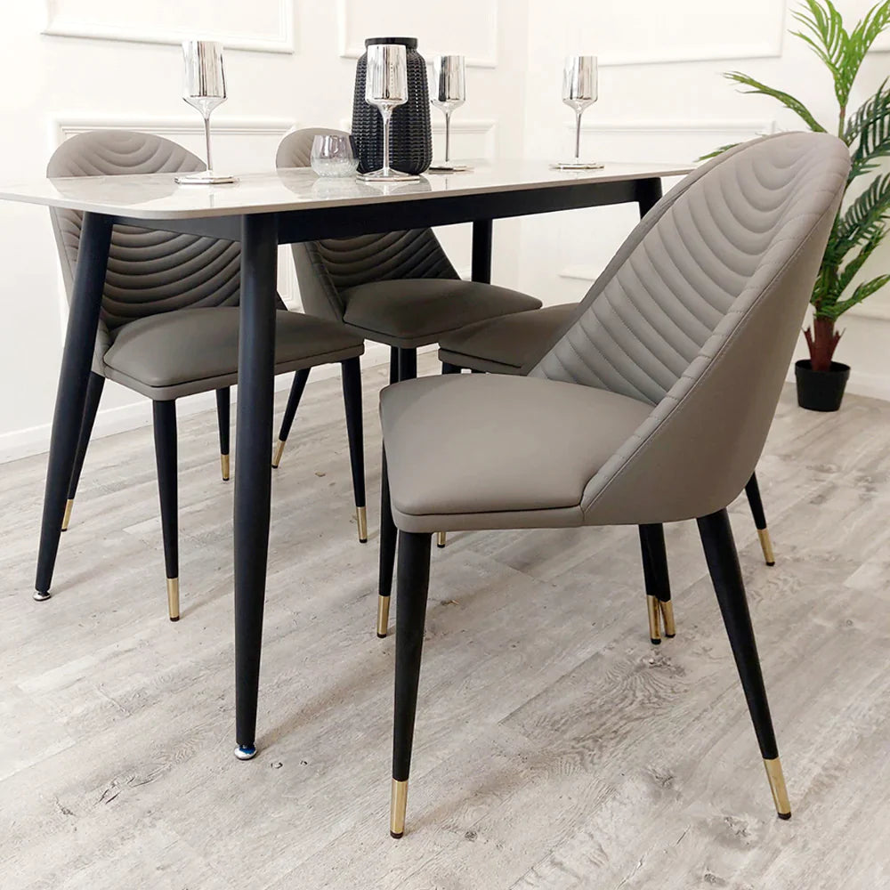 Titus 140cm Black Dining Table with Sintered Ceramic Stone Top + Alba PU Leather Dining Chairs
