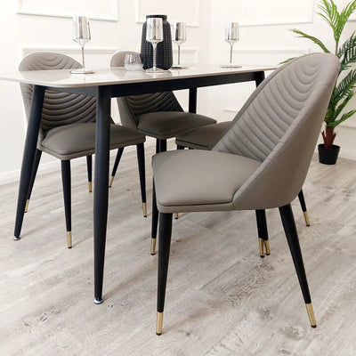 Titus 140cm Black Dining Table with Sintered Ceramic Stone Top + Alba PU Leather Dining Chairs
