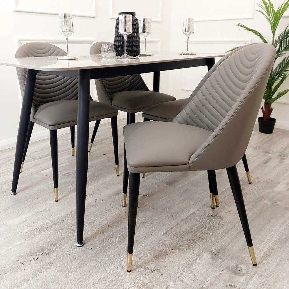 Titus 140cm Black Dining Table with Sintered Ceramic Stone Top + Alba PU Leather Dining Chairs