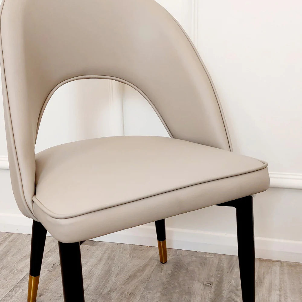 Louis Glass & Gold Dining Table With Astra Velvet / Leather Chairs
