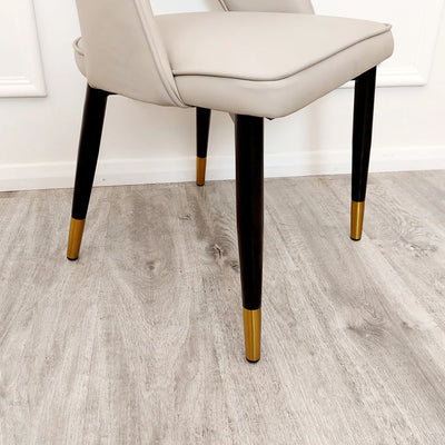Louis Glass & Gold Dining Table With Astra Velvet / Leather Chairs