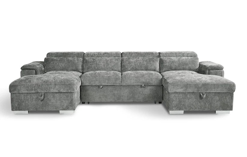 Alaya Large Grey U Shape Sofabed with Storage and Adjustable Headrests