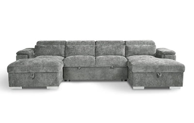 Alaya Large Grey U Shape Sofabed with Storage and Adjustable Headrests