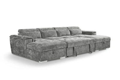 Alaya Large Grey U Shape Sofabed with Storage and Adjustable Headrests