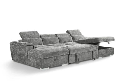 Alaya Large Grey U Shape Sofabed with Storage and Adjustable Headrests
