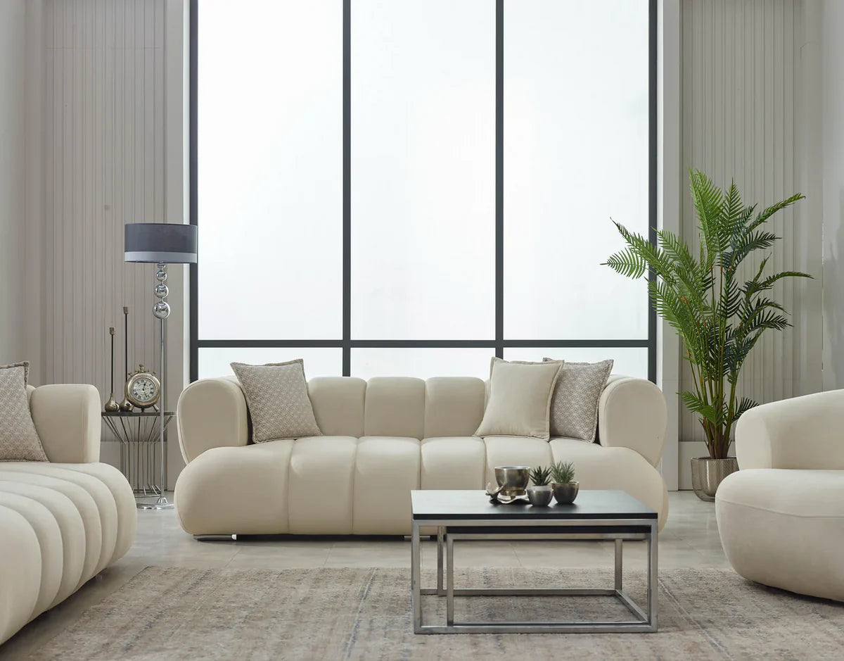 The Cloud Bubble Luxury Premium 3+2 Cream Beige Velvet Sofa