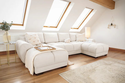 Zara Corner U Shape Cinema Cream Plush Velvet Sofa