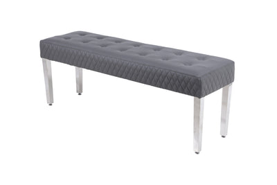 Louis Marble & Chrome Dining Table With Grey Quilted Lion Knocker PU Leather Chairs & Majestic 140cm Grey Bench PU Leather
